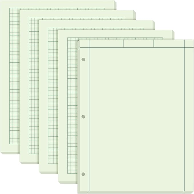 Seajan 5 Pcs Engineering Paper Notebook Engineering Computation Pad 8.5 x 11 Inches Engineer Graph Paper Notepad, 5 Squares Per Inch 3 Hole Punched Computation Pad, 100 Sheets/pack (Green)