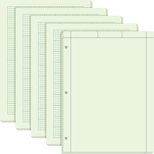 Seajan 5 Pcs Engineering Paper Notebook Engineering Computation Pad 8.5 x 11 Inches Engineer Graph Paper Notepad, 5 Squares Per Inch 3 Hole Punched Computation Pad, 100 Sheets/pack (Green)