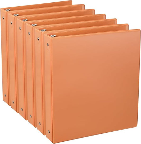 CIXILDTS 6-Pack 1-Inch Round Ring Binder, Standard 3 Ring Binder Fit Letter Size Paper, Presentation View Binders, Orange