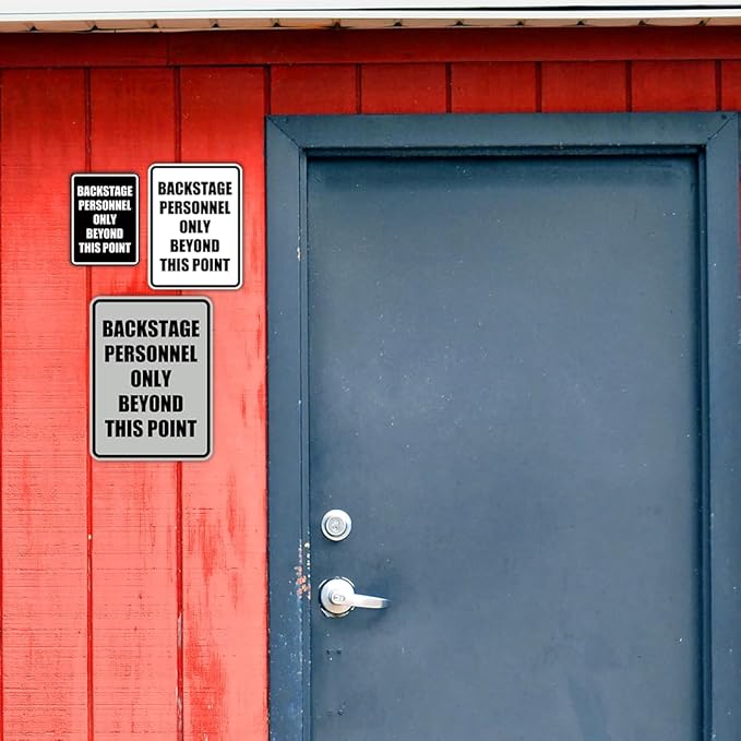 Portrait Round Backstage Personnel Only Beyond This Point Door or Wall Sign Easy Installation | Music | Concert | Festivals Sign (Black/Gold) - Small (2 Pack)