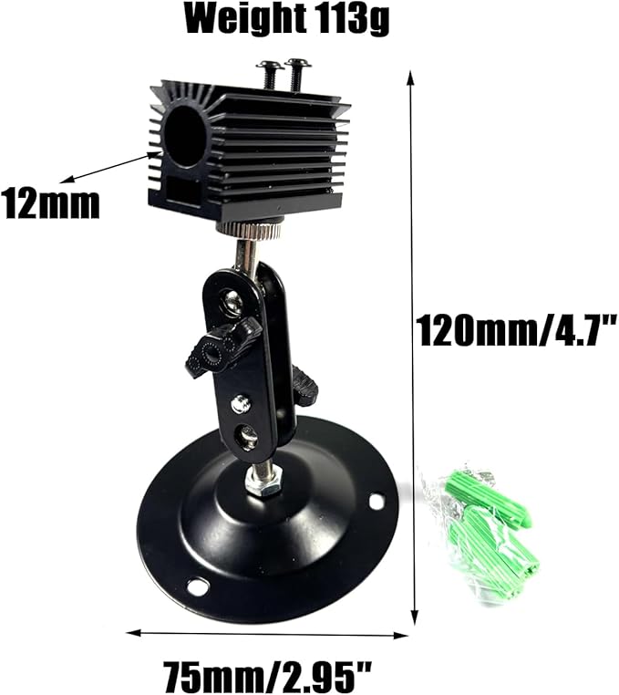 12mm Laser Positioning Bracket, 360-Degree Adjustable, Black Alumina, 1-Pack