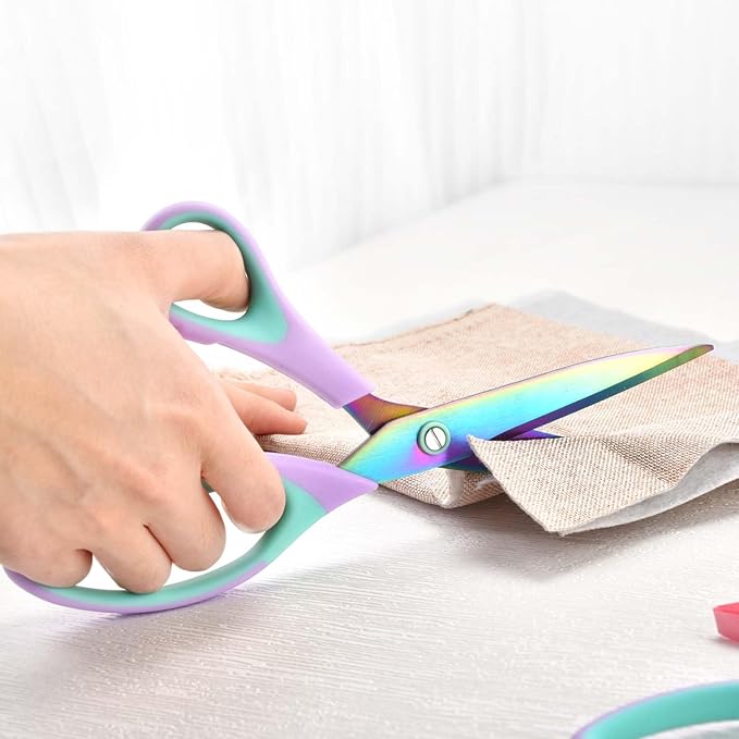 Zicolu Craft Scissors Set of 3 pack, Sharp Rainbow Titanium Coating All Purpose Scissors, Ergonomic Semi-Soft Rubber Grip, Suitable for School, Office and Household Use, 9.2''/8.5''/5.6"