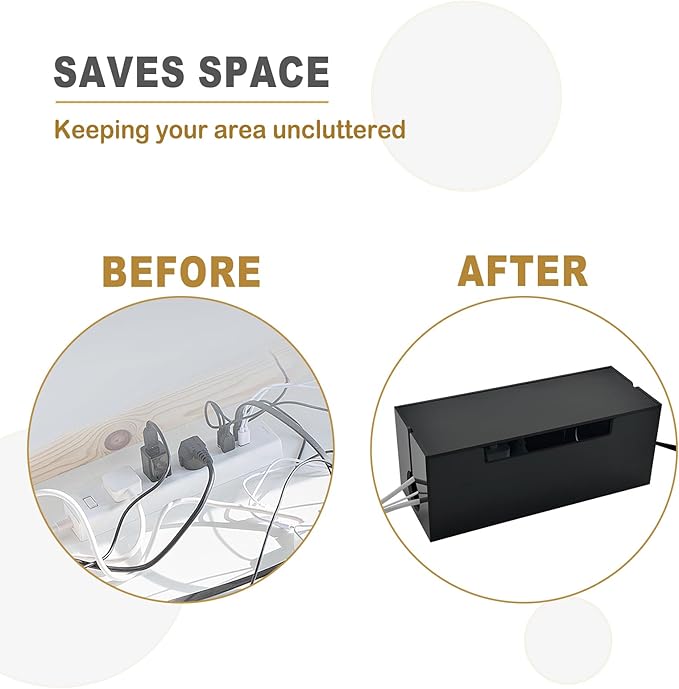 Cable Management Box, 2 Open Slots Cords Hider Box, Under Desk Power Strip Organizer and Floor Cables Storage, Black