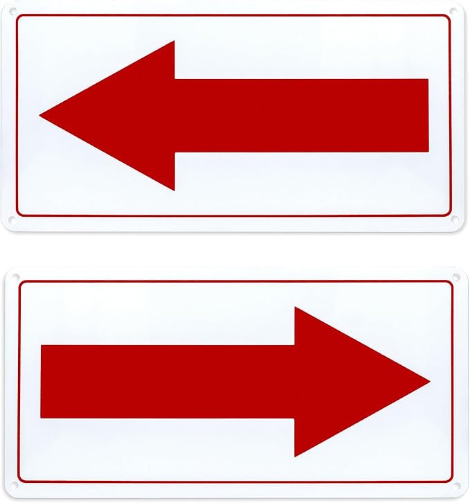 Red Arrow Sign Aluminum 10 x 5 Inch Heavy Duty Metal Waterproof Reflective Directional Sign for Outdoor 2 Pack