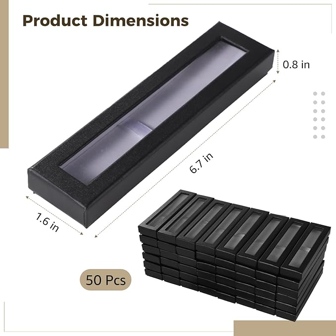 OMISTAR 50 PCS Pen Gift Box Empty Cases with Clear Lid, Black Ballpoint Pen Gift Box Pen Jewelry Display Box for Jewelry Gift Business Birthday Souvenir Office Supplies (50PCS)