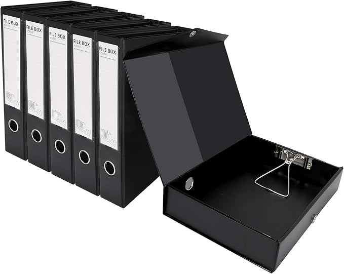 HUA JIE A4 Storage File Boxes Plastic Archives Cases with Clip, PVC File Folder Organizer Document Storage Filing Box for office,32.5×6.5×24 cm, Black(Pack of 6)