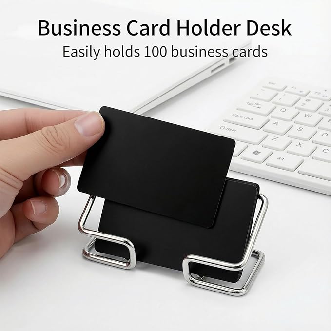 Grevosea 2 Pack Business Card Holder Desk Business Card Organizer Metal Desktop Cards Display Stand for Office Reception Event Conference Room Decor Desk Accessories (Silver)