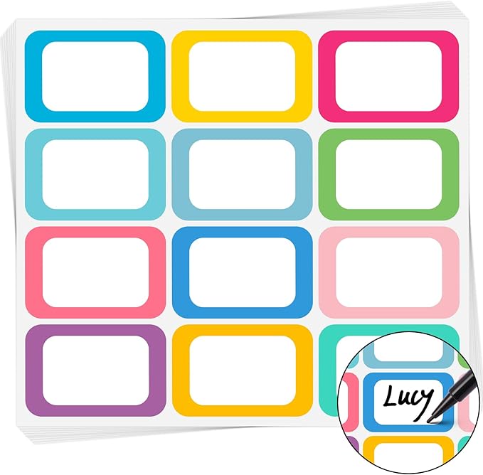 Name Tags,240 Pcs Name Tag Stickers for Classroom 2"x 3"Waterproof Name Labels for Locker&Water Bottles Adhesive Labels for Preschool,Classroom,Teacher,Party,& Home Decor (White+Multi-Color)