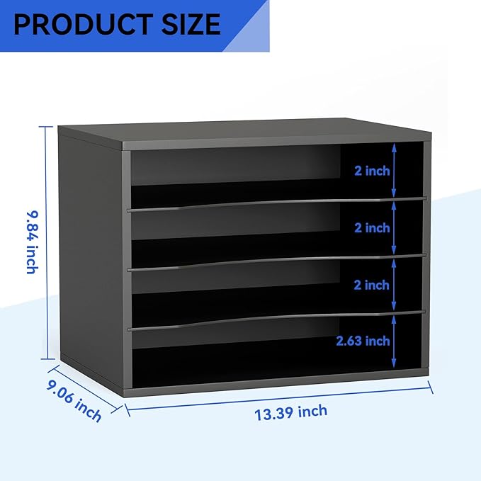 GDINDINFAN Wood Desktop Letter Tray File Organizer, Paper Storage Mail Sorter with 3 Adjustable Drawer Boards for Home and Office, Black