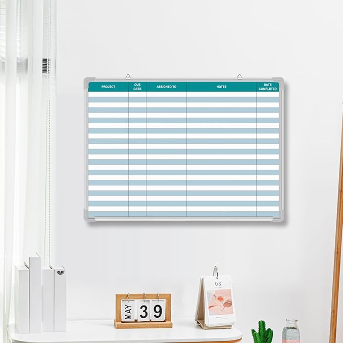 Lined Whiteboard Blank Grid Aluminum Frame Dry Erase Board Reusable Wall Mounted Board for Scheduling, to Do Lists Weekly Planning Home Work(36 x 24 Inch,Colorful Project Planning)