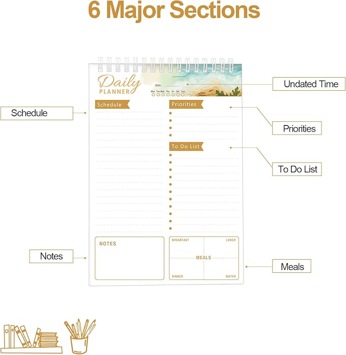 To Do List Notebook Daily Planner A5 CheckList Pad 52 Sheets, 5.9" x 8.2" Daily Schedule Goal and Tasks Setting Notepad Productivity Planner, Spiral Appointment Organizers, A5-KA