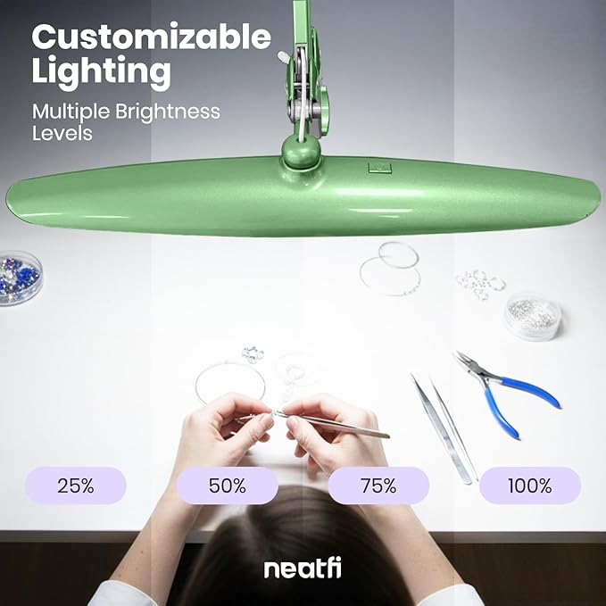 Neatfi XL 2,200 Lumens LED Desk Lamp with Clamp, 24W Bright Architect Task Lamp, 20 Inches Dimmable Computer Light, Adjustable Desk Light for Home, Office, Crafts & Nails (Non-CCT, Midnight Green)
