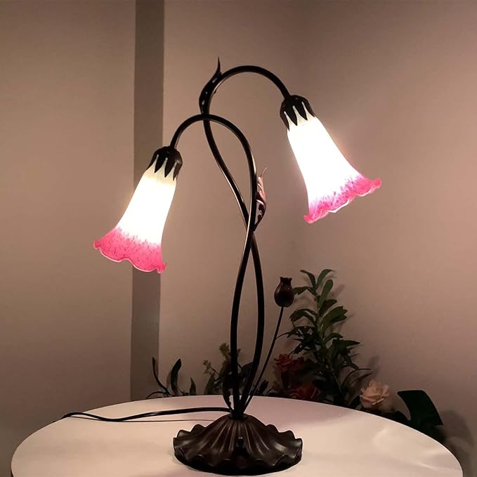 Bieye LS02 Lily Flower Blown Glass Lampshade (White Pink, Opening I.D. 1.26" x O.D. 1.5")