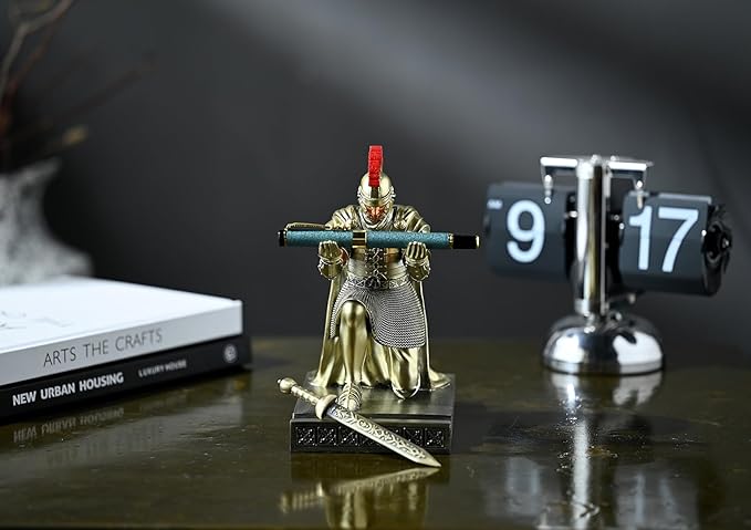 CYXStar Roman Praetorian Prefect Warrior Knight Pen Holder Desk Ornament Resin Praetorian Guard Mobile Phone Stand Desk Accessories and Organizer for Office with a Letter Opener (Bronze)