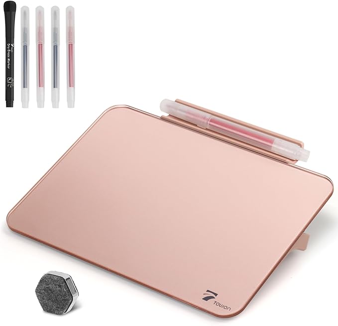 Rose Gold Glossy Mirror Mini Desktop Pure Glass Whiteboard, Small Desktop Dry Erase Board, Desk White Board Dry Erase with Accessories, Stenography Artifact for Office Homeschooling Décor, 8x6 Inches