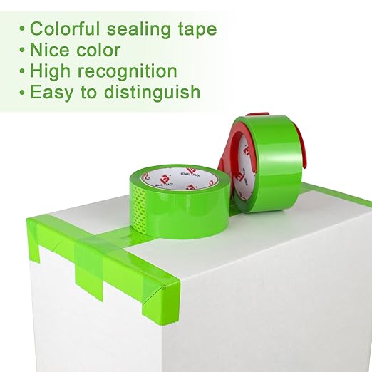 BOMEI PACK Heavy Duty Colored Packing Tape with Dispenser 1.88 Inch x 60 Yards (Green) 6 Rolls, 2.4 mil Industrial Grade Packaging Tape for Shipping, Moving, Mailing & Storage