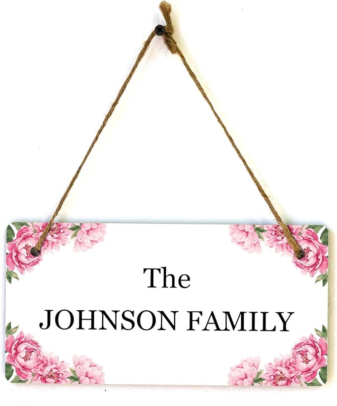 Signs ByLITA Peony Blush Personalized Hanging Wall or Door Sign (5 x 10") | Custom Signage for Your Home & Business