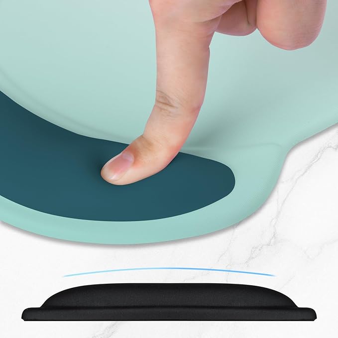 ITNRSIIET Ergonomic Mouse Pad with Comfort Gel Wrist Rest, Non-Slip PU Base, Smooth Textured Surface, Reduces Hand Fatigue & Wrist Pain, 8.7 x 7.2 Inch for Office Gaming Home, Light Green to White