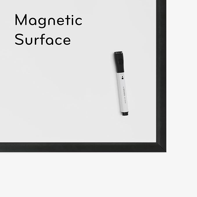 U Brands Magnetic Whiteboard 24" x 36", Black Wood Frame Dry Erase Board, Wall Mounted White Board for Office, Classroom, Home, Planning & Organization