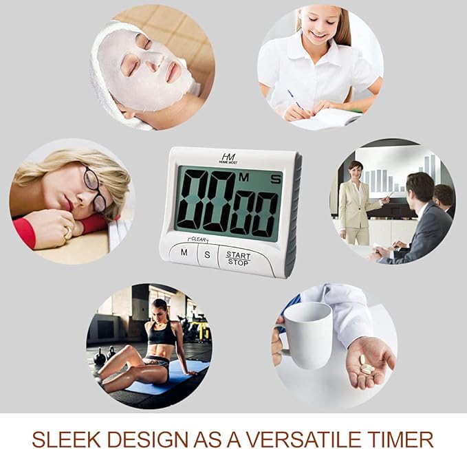 HOME MOST 2-Pack Large Display Kitchen Timer - 3" Digital Timer Magnetic Back Loud Alarm - White Cooking Timers for Kitchen Teachers Students Games Meetings - Sports Timer for Workouts Exercise
