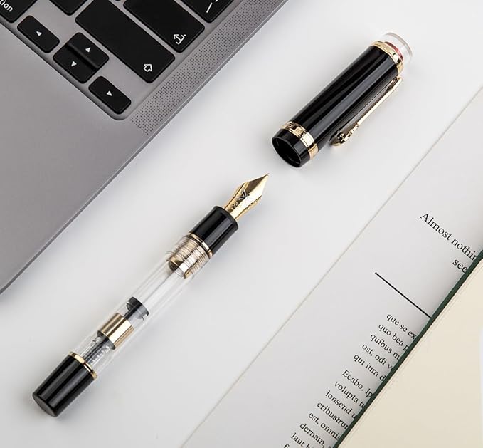 JINHAO 1935 Fountain Pen TIANDAO Series #8 Nib Ink Pen with Guitar-Shaped Clip and Ink Converter (M Nib 0.7mm, Black)
