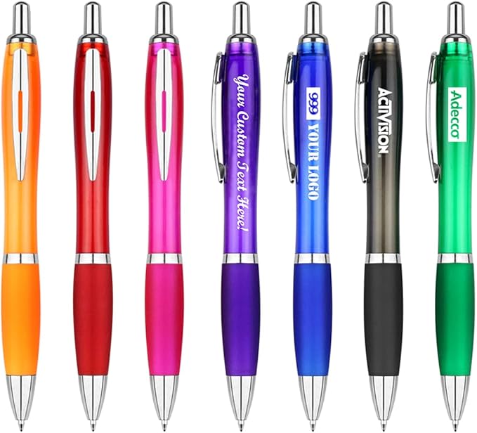 100 Pack Personalized Pens With Your Custom Logo Message - Customizable Gifts In Bulk -Custom Advertising Message - Party Favors