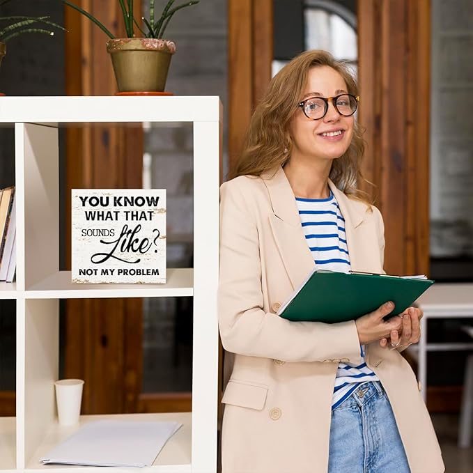 WUZYOU Workplace Wooden Block Sign Not My Problem Quote 5x5x1 INCH Sign, Office Humor Decor, Funny Desk Gift