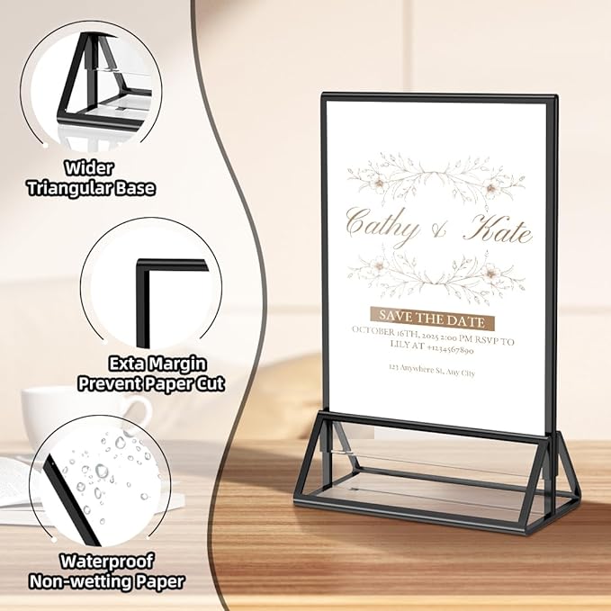 PPH-Sisy Acrylic Sign Holder 4x6 Display Stand, Clear and Stable Table Plastic Paper Holder, Acrylic Frames for Home Office Shop Photo Frames Exhibition Black (6pcs)