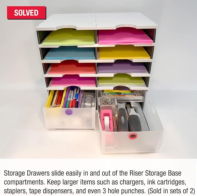 Ultimate Office TierDrop Storage Drawers Measure 9w x 12d x 4 3/4 Inches High for Desk Accessories and Supplies, Set of 2, Includes Color-Coded Finger Rings for Fast and Easy Access to Contents