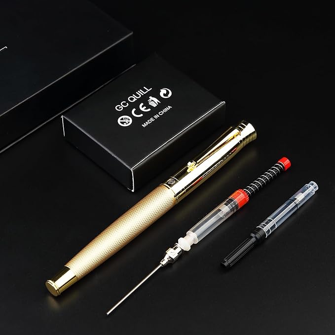 GC QUILL Fancy Fountain Pen Set – Fine and Medium Nibs, 18 Ink Cartridges, Ink Converter, Syringe Filler, Luxury Pen Gift for Men Women, Nice Pen for Writing Journaling (Gold)