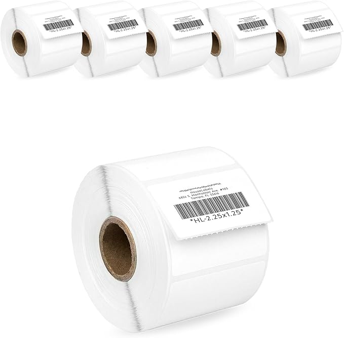 HOUSELABELS 2.25" x 1.25" Address Labels on 1" Core Compatible with Zebra and Rollo Printers, 6 Rolls / 1,000 Labels per Roll