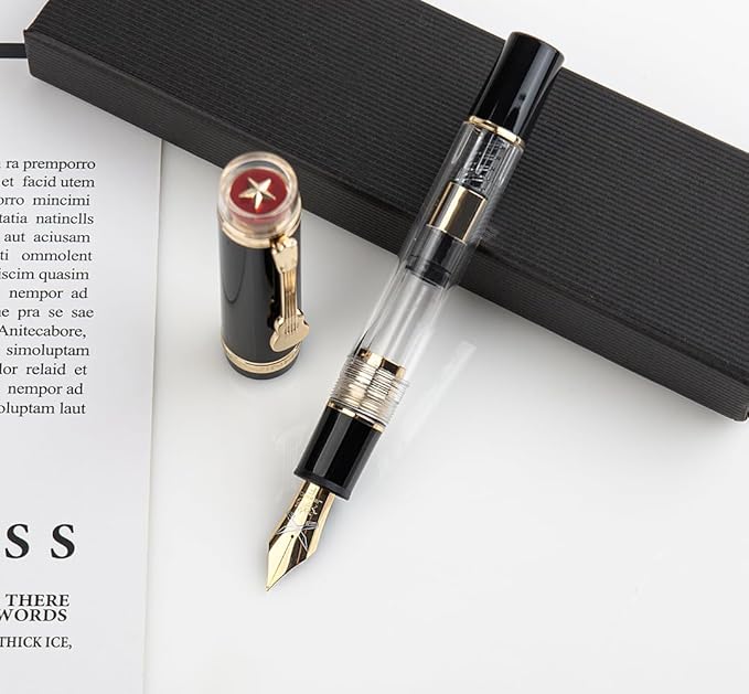 JINHAO 1935 Fountain Pen TIANDAO Series #8 Nib Ink Pen with Guitar-Shaped Clip and Ink Converter (M Nib 0.7mm, Black)
