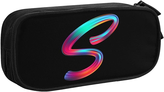Pazacon Cute Initial Pencil Case for Kids Students, Large Capacity Pencil Pouch for Boys Girls, Letter Design Pencil Box Pen Bag Office Stationery Organizer, Rainbow Letter S