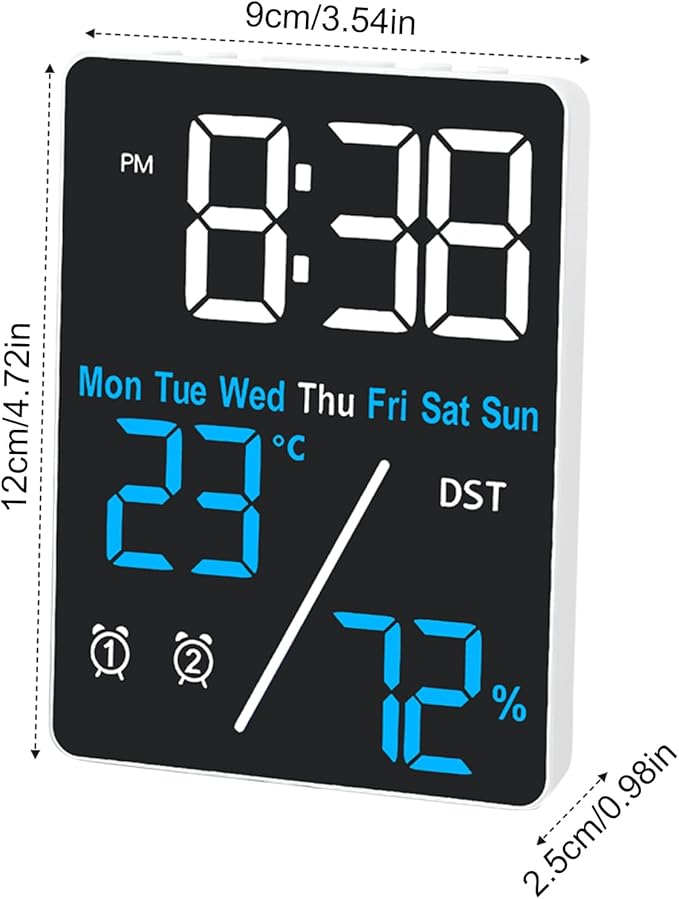 Kytree Digital Room Thermometer Hygrometer Alarm Clock, 5.9 inch Desktop Accurate Humidity Temperature Monitor Meter for Indoor Outdoor Kitchen Office Bedroom Livingroom (Battery Not Included)