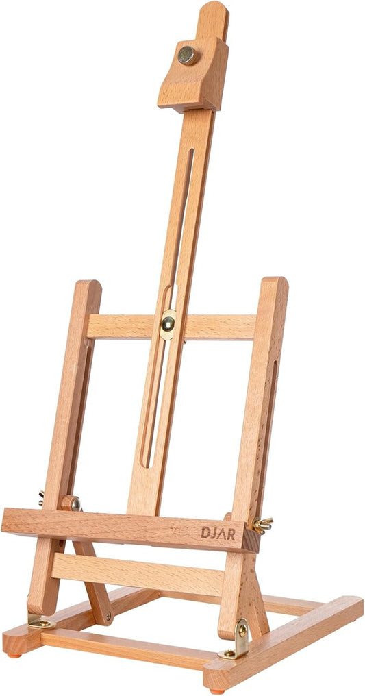 DJAR 25" Tabletop Easel for Painting, Adjustable Beech Wood Table Top Wooden Painting Easel, Portable Painting Display Drawing Stand for Teens, Adults, Students, Natural