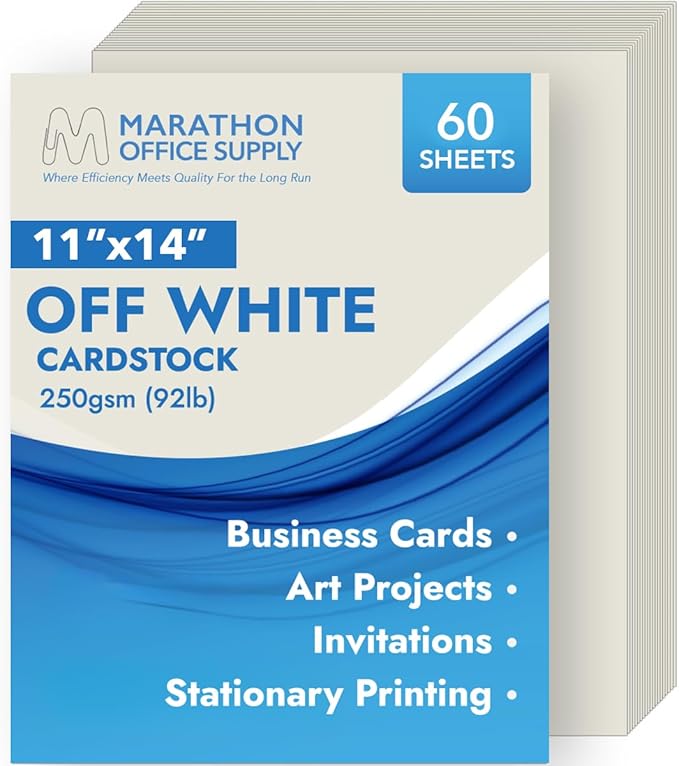 MOS Off-White Cardstock Paper 11 x 14 Inch (60 Sheets) — Heavyweight Poster Board Card Stock for Crafts, Certificates, Menus, Art Projects, Printer Compatible
