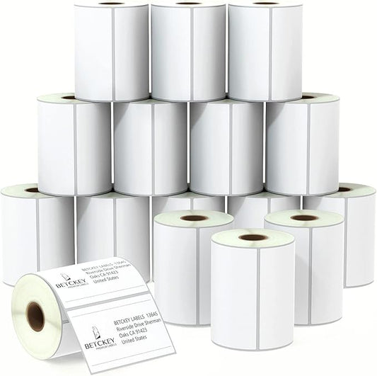 BETCKEY - 4" x 2.5" (102 mm x 64 mm) Shipping & Multipurpose Labels Compatible with Zebra & Rollo Label Printer,Premium Adhesive & Perforated [16 Rolls, 9920 Labels]