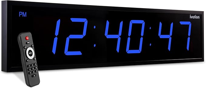 Ivation Huge Oversized 60" Large Digital LED Clock | Big Digital Clock w/Multi-Function Display – Stopwatch, Timer, Alarms, Temp & Date | 6 Brightness Levels, Time Memory & Remote (Blue)
