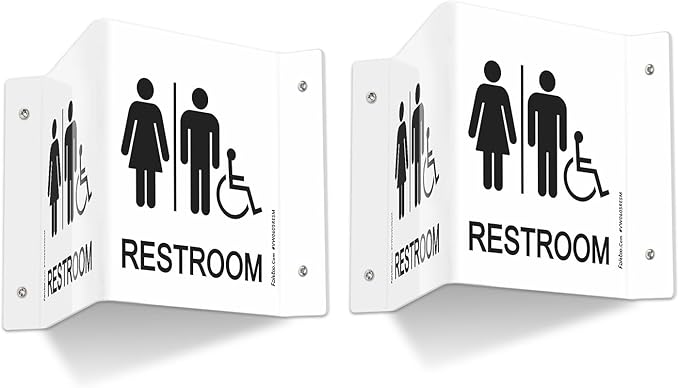 Faittoo Restroom Sign, Bathroom Signs, 2 Pack 6 x 8 Inches Acrylic Sign, for Office or Business Bathroom and Toilet Door or Wall Decor, Indoor Outdoor Use, White (Men and women with Handicap)