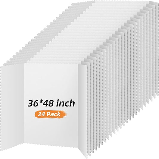 Ctosree 24 Pcs 48 * 36 Inch Tri Fold Poster Board Bulk, Science Fair Project Display Paperboard, Single Wall, Lightweight Presentation Board (White)