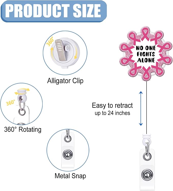 Breast Cancer Awareness Badge Reel Retractable Band ID Clip Cancer Awareness Ribbon Badge Clip Acrylic Name Badge Accessory for Cancer Oncology Nurse Breast Cancer Doctor Nurse