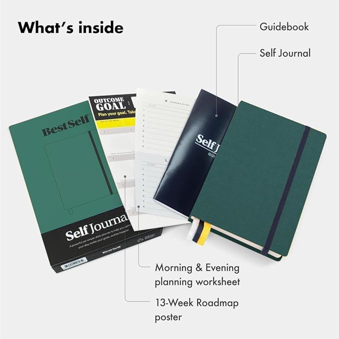 BestSelf 13-Week Self Journal & Goal Planner – Undated Daily ADHD-Friendly Journal for Men & Women | Productivity, Gratitude, Reflection & Habit Tracker | 2026 Life Organizer with Prompts, Forest Green