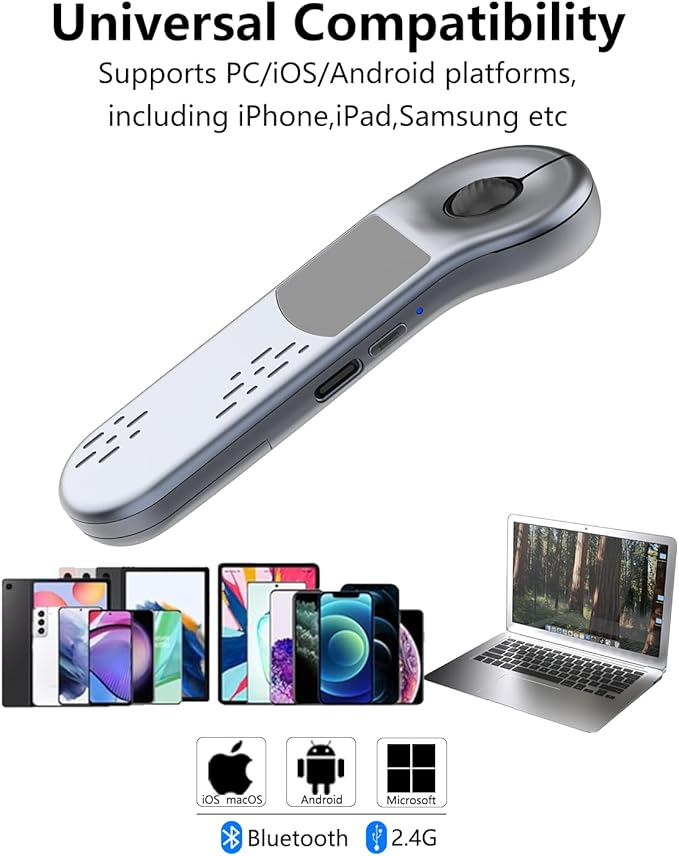 Air Mouse for PC/iOS/Android with Touchpad Rechargeable Wireless Presentation for PPT Pointer Bluetooth 2.4G Remote Control for PowerPoint/Keynote/Tiktok/Camera/Kindle App (Silver)