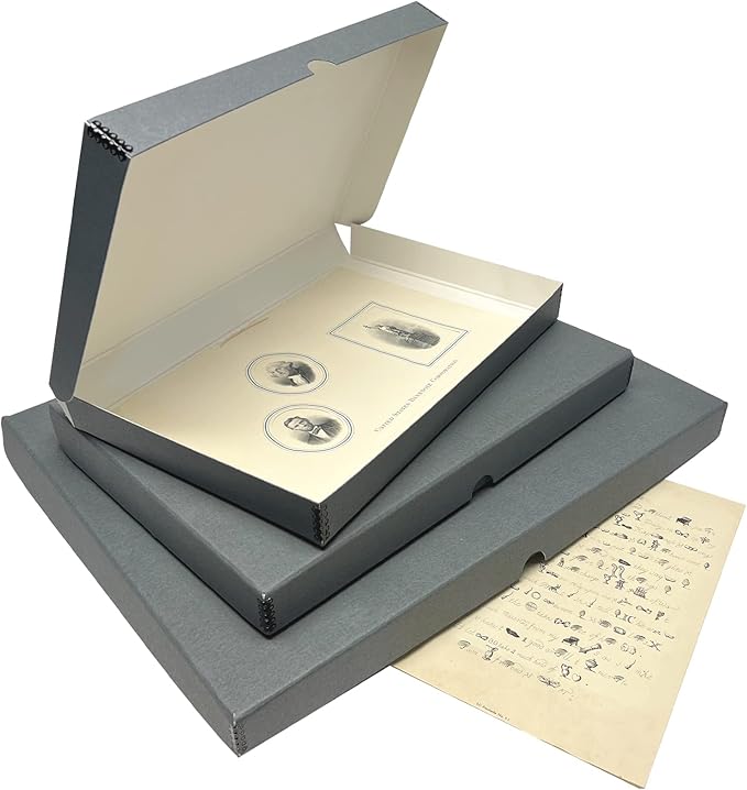 Lineco Folio Storage Box, Clamshell Design with Metal Edge. 16.5x20.5x1.75 Inches, Archival Boxboard, Preserve Photos, Cards, Magazines, Documents, Art, Ephemera, Family Records, Gray, Pack of 1