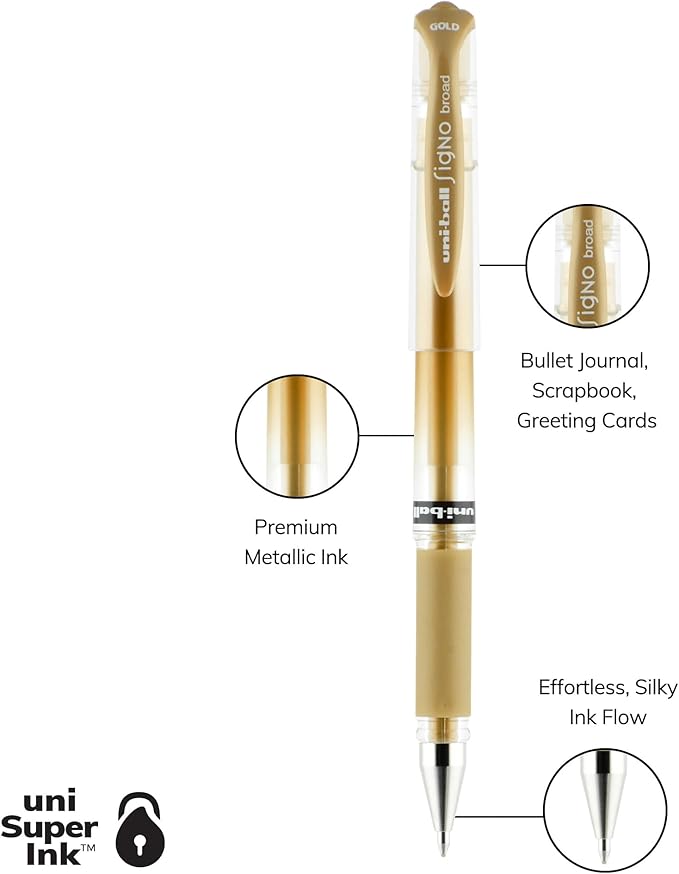 uniball Signo Gel Impact Pens, Bold Point (1.0mm), Assorted Metallic, 3 Pack