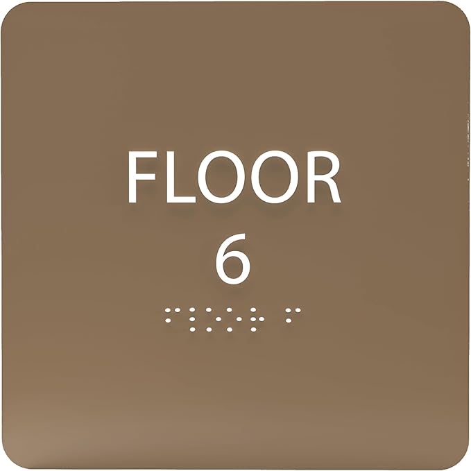 ADA CENTRAL SIGNS - 6" X6" Floor 6 Sign - ADA Compliant Tactile Graphics Grade 2 Braille Text Acrylic Wall Signs - Directional Assistance, Floor Number Safety Sign for Office, school Hospital, Apartment