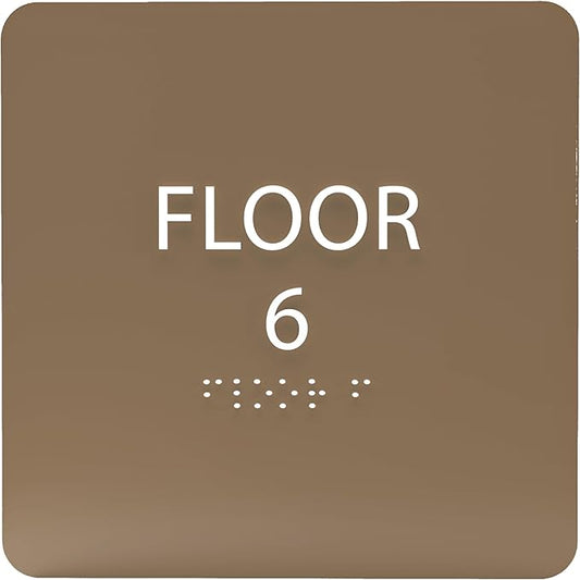 ADA CENTRAL SIGNS - 6" X6" Floor 6 Sign - ADA Compliant Tactile Graphics Grade 2 Braille Text Acrylic Wall Signs - Directional Assistance, Floor Number Safety Sign for Office, school Hospital, Apartment
