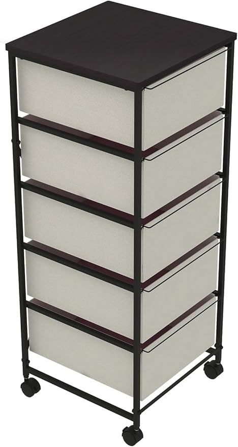 CASUNER Small Cabinet with Drawers Rolling 5 Drawer Mobile File Cabinet for Home Office Storage and Organization, Fabric Vertical Under Desk Storage for A4/Letter Files(