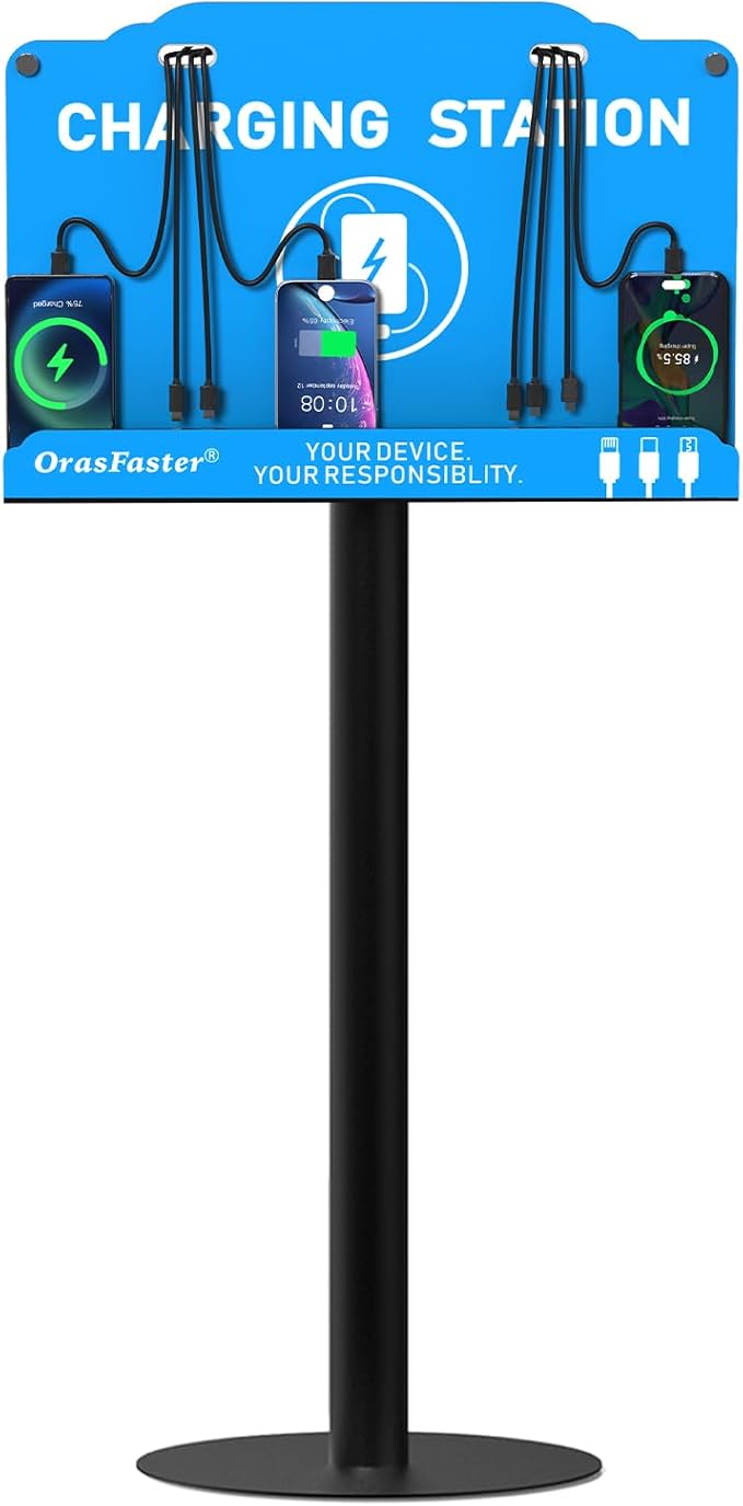 Orasfaster Floor Standing Cell Phone Charging Station Multi-Device Station with 8 Charger Ports Compatible with Smartphones Tablets Application for Schools, Office, Shopping Malls