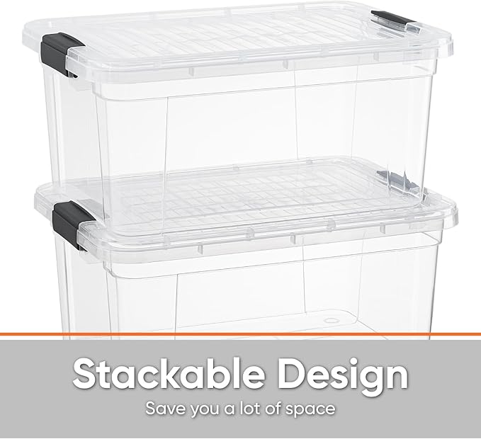 Superio Clear Storage Boxes with Lids, 20 Quart Plastic Container Bins for Organizing, Stackable Crates, BPA Free, Non Toxic, Odor Free, Organizers for Home, Office, School, and Dorm